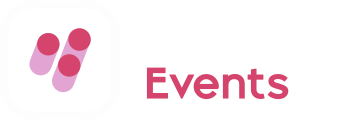 "Hypersay Events" logo, in dark red colour. An icon in the left, showing three dots with trails, and the text "Hypersay Events" on the right.
